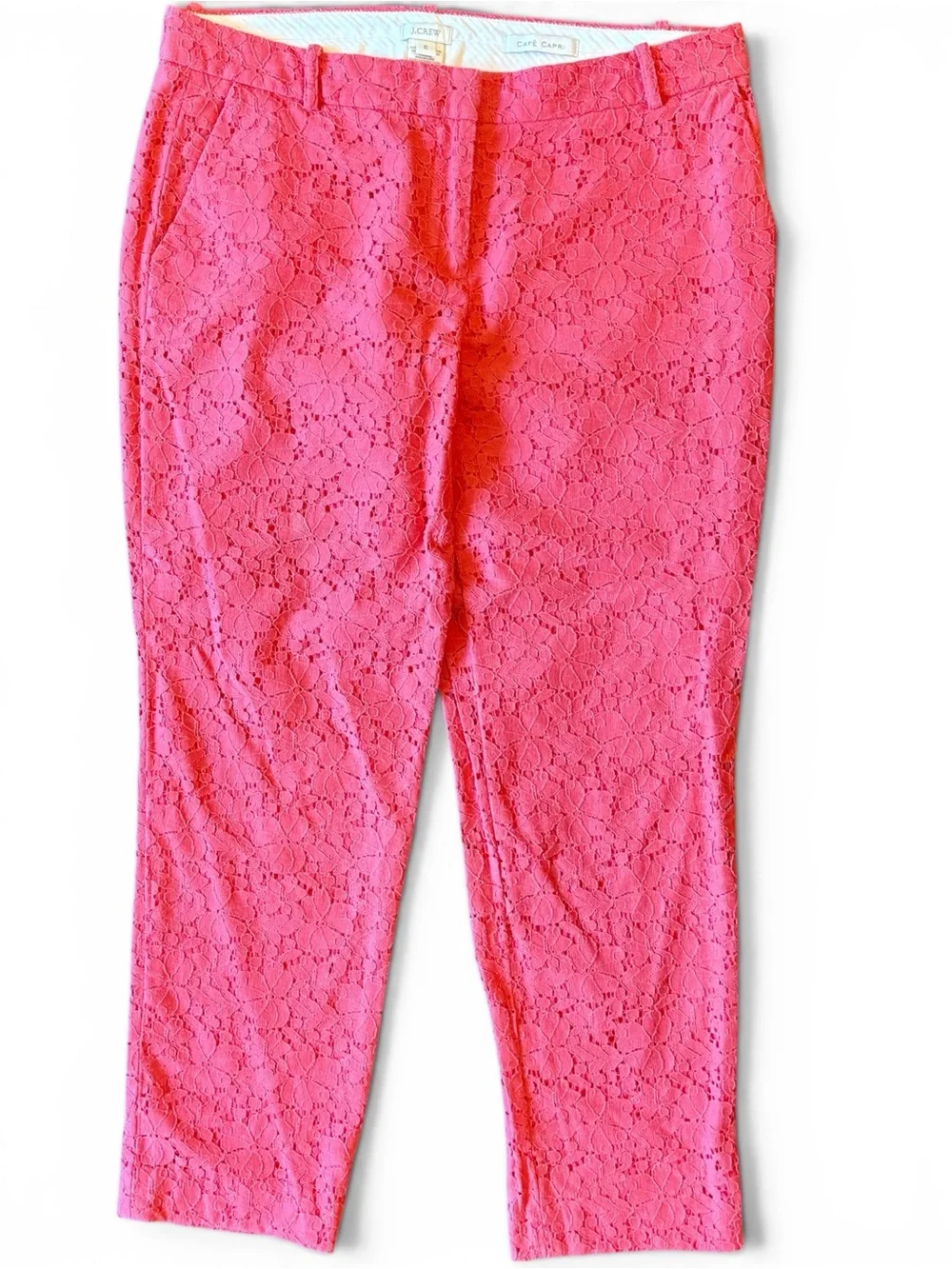 J. Crew Coral Lace Capri Pants